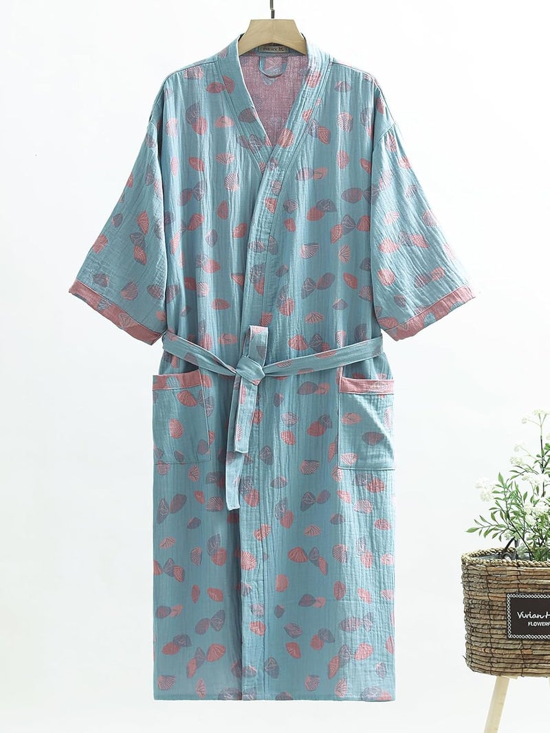 ENGLUCK Store Cotton Gauze Robe for Wome Plus Size Kimono Robe Muslin Bathrobe with Belt Pocket Loungewear Yukata Sleepwear - Image 5